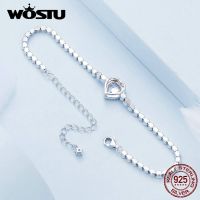 WOSTU 925 Sterling Silver Shining Fully Zircon Bracelet Bangle With Heart-Shaped Stone Fine Jewelry For Women Luxury Party Gift