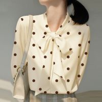 Plus Size M-4XL Womens Long Sleeved Polka Dot Printed Spring Autumn Chiffon Blouses Ladies Elegant A-line Tops Fashion Female Blusas