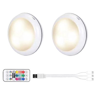 USB Rechargeable RGB LED Cabinet Light Puck Lamp 16 Colors Remote Under Shelf Kitchen Counter Lighting