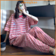 shenghao ชุดนอนชุดเสื้อกางเกงพิมพ์ลายทางสำหรับผู้หญิงชุดนอนใส่อยู่บ้านแบบลำลอง