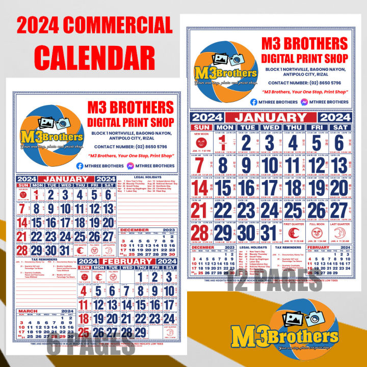 2024 COMMERCIAL CALENDAR (FOR BULK ORDER) with HIGH TIDES AND LOW TIDES