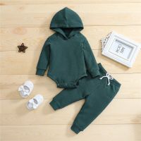 Multicolor Newborn Baby Boys Girls Spring Autumn Suit Solid Color Long Sleeves Hooded Romper And Pants Toddler Clothes Set  by Hs2023