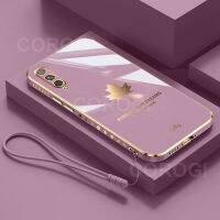 ฝาครอบด้านหลังแบบนิ่มกันชนสี่เหลี่ยมเคสโทรศัพท์ใบเมเปิลเคลือบเงาสำหรับ Samsung Galaxy A7 2018สายคล้องแบบมีเคส