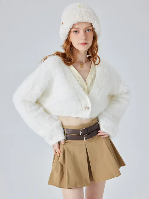 Cider Solid Fluffy Crop Cardigan Lazada.co.th