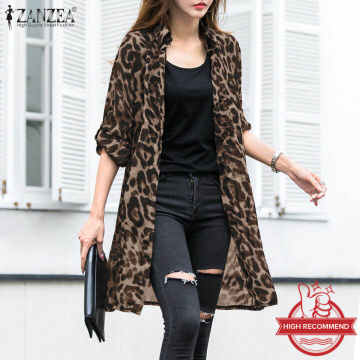 ZANZEA Women Summer Leopard Print Cardigan Loose Knee Length Outwear Cover  Up | Lazada Singapore
