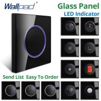 Wallpad Black Glass Panel Large Circle Blue LED Indicator Push Button Wall Light Switch and Socket Electric Outlet AC110-220V Electrical Circuitry  Pa