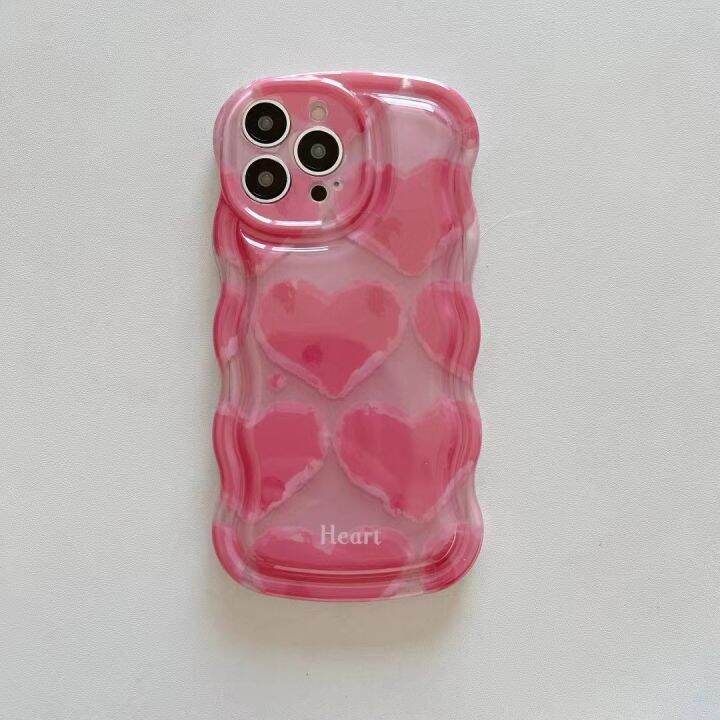 ins-hot-girl-pink-love-กรณีโทรศัพท์สำหรับ-iphone14-promax-สเตอริโอขอบคลื่นโทรศัพท์กรณีสำหรับ-iphone13-ซิลิโคนใสป้องกันการตกกรณีสำหรับ-iphone12-11