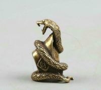 Curio Chinese Bronze Zodiac Animal Snake Wealth Money Yuanbao Small Statue