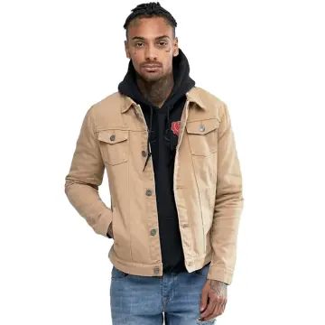 Men beige hot sale denim jacket