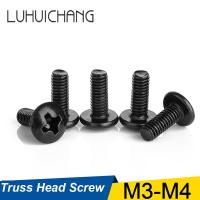 LUHUICHANG 30/40Pcs M3 M4 TM Screws Phillips Truss Mushroom Head Screw Black Plated Electronic Carbon Steel Samll Screws