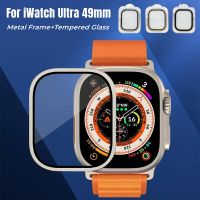 Alloy Frame Tempered Glass for Apple Watch Ultra 49mm Screen Protector Metal Edge Full Cover Protective Film for iWatch Ultra Picture Hangers Hooks