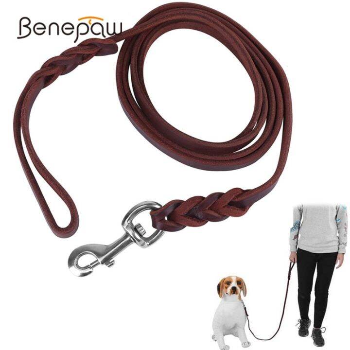 j09-benepaw-สายจูงสุนัขหนังแท้สำหรับสัตว์เลี้ยงแข็งแรงไม่พันกันเข็มขัดเชือกนิรภัยหนังวัวสายลากรถสำหรับการเดินการฝึกการเดินการปีนเขา