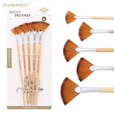 5Pcs Fan shaped Nylon Hair Gouache Watercolor Paint Brush Set for School Painting Drawing Painting Brush Art Supplies Adhesives Tape