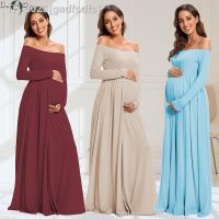 ☇ gadfsdfs Mulheres vestidos para grávidas elegante cor sólida photoshoot vestido de festa escritório magro um ombro gravidez fotografia roupas