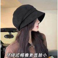 COD tjjs079 Sunscreen hat2022帽子女秋冬麂皮绒网红黑色冷帽贝雷帽日系堆堆帽大头围八角帽 EOCC
