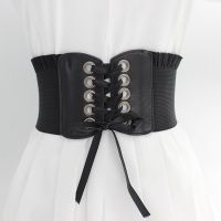 【CW】 Fashion Women Lady Stretch Buckle Waist Belt Wide Elastic Corset Waistband Corset Around Cinch PU Leather Tie Bowknot