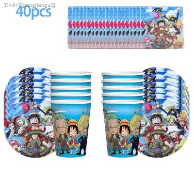 ▩ Anime One Piece Luffy Figures Birthday Decorations Party Supplies Tablecloth Balloons Cake Insert Paper Cap Party Decor Set Fans