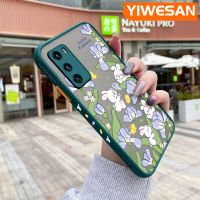 YIWESAN เคสสำหรับ Huawei P40 P40 Pro P40 Lite P40 Pro Plus เคสการ์ตูนกระต่ายน่ารักและดอกไม้มีน้ำค้างแข็งโปร่งใสแข็งลายขอบสี่เหลี่ยมด้านข้างเคสนิ่มป้องกันกล้องปลอกซิลิโคน