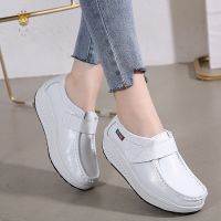 CODhuanglan212 【Ready Stock】New Leather Nurse Shoes Muffin Sole Ultra Light Air Cushion PU Soles Nurse Shoes Kasut Jururawat Ringan Misi Hitam Putih Woman Cut-Outs Wedges Nurse Shoe womens