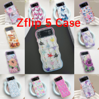 สำหรับ Samsung Galaxy Z Z Flip 5 Z Flip4พับหน้าจอเคสมือถือกันกระแทก Z ฝาหลัง Flip3การ์ตูนดอกไม้สีลายคลื่นเจ้าหญิงสีชมพูน่ารัก