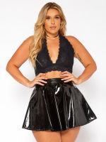 Plus Size High Waist Faux Latex Skirts Women PVC Flared Pleated A-line Circle Mini Skater Skirts 5XL 6XL 7XL Clothing New Custom