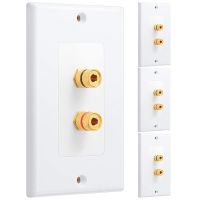 4 Pack Single Gang 1.0 Speaker Wire Wall Plate (Banana Plug Wall Plate) for 1 Speaker, White