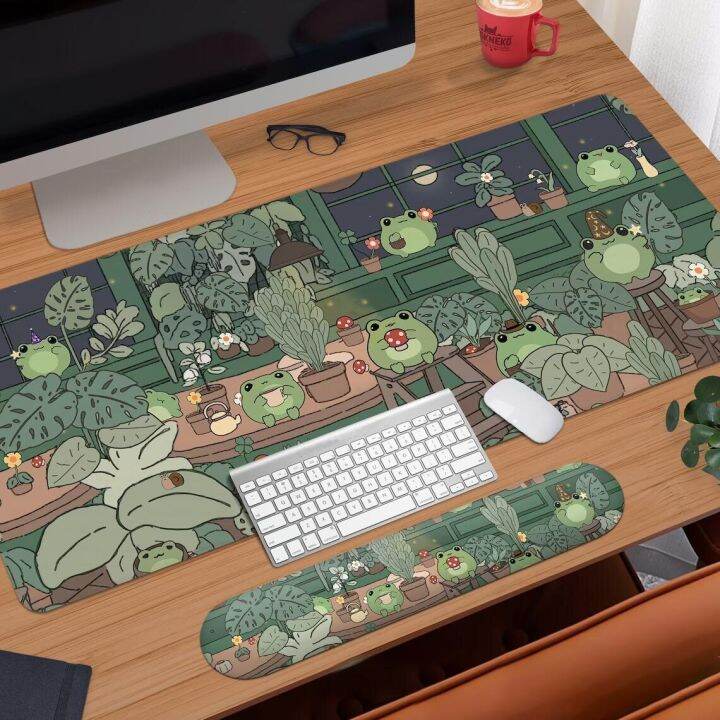 Frogs Desk Mat Cute Green Mousepad Kawaii Smol Anime Animal Characters