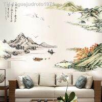 Wall stickers▬ 13guejudroto1971 Adesivos de parede para decoração grande acabamento 190x140cm sala estar pintura paisagem no quarto estar decoração estudo estilo chinês