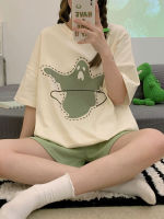 HotKorean ชุดนอนสำหรับสตรีฤดูร้อน Loungewear ชุดนอนชุดสาวหวานน่ารัก Ghost พิมพ์ชุดนอน Kawaii Pijama ญี่ปุ่นชุด