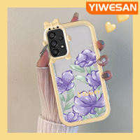 YIWESAN เคสปลอกสำหรับ Samsung A53 5G เคสลายการ์ตูนเคสโทรศัพท์โปร่งใสกันกระแทกหลากสีดอกไม้สีม่วงสุดสร้างสรรค์เคสเลนส์กล้องถ่ายรูปสัตว์ประหลาดน้อยน่ารักปลอกซิลิโคนใส