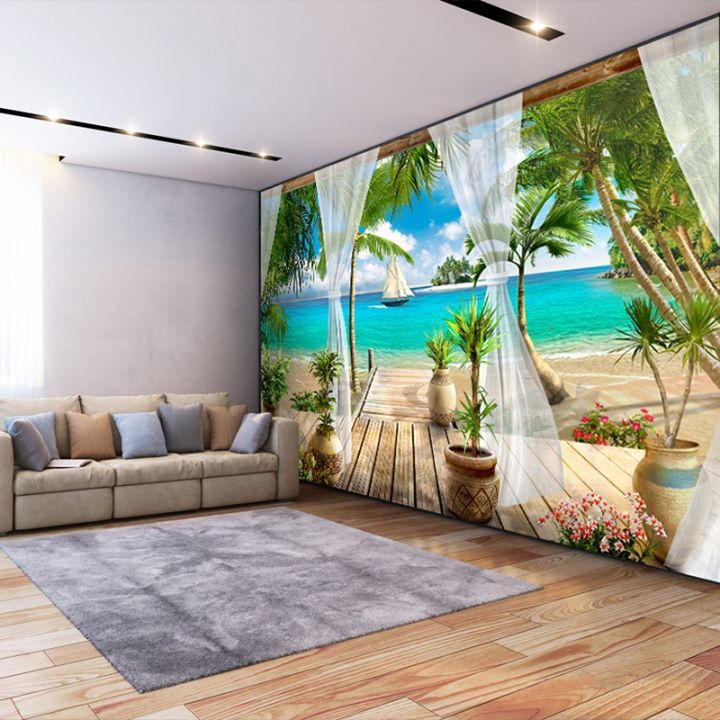 24-home-accessories-วอลล์เปเปอร์ภาพ3d-แบบกำหนดเองระเบียงหาดทรายวิวทะเล3d-ห้องนั่งเล่นโซฟาห้องนอนทีวีพื้นหลังผนังภาพจิตรกรรมฝาผนังวอลล์เปเปอร์ตกแต่งบ้าน