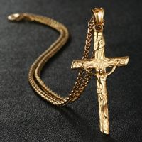 《 DTOU Fashion 》สแตนเลสสตีล Link Chain INRI Jesus Cross Crucifix จี้ Amp;