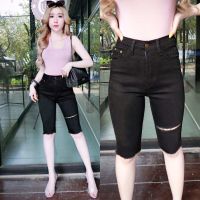 ✠◘ Cc jeans 141 S-XXL กางเกงยีนส์ผู้หญิง ทรงขา 4 ส่วน ปลายขาตัดรุ่ย แต่งขาด