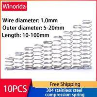 ✵◈✟ 304 Stainless Steel Compression Spring Return Spring Steel Wire Diameter 1.0mm Outside Diameter 5 20mm 10 Pcs