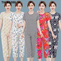 Summer cotton silk suit short-sleeved nine-point pants home clothing high-grade artificial cotton two-piece middle-aged and elderly mother pajamas women