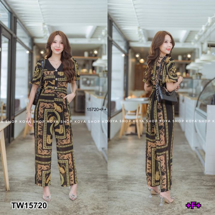 tw15720-jumpsuit-จั้มสูทขายาว-คอบัวแขนพองเนื้อผ้าชีฟองพิมลายกราฟฟิก