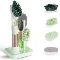 Dish Cleaning Brush-Soap Dispensing Dish Brush Set &amp; 4 Replacement Heads Storage Holder for Dish Pot Pan Sink