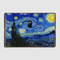 Tardis Van Gogh โปสเตอร์โลหะแผ่นเหล็กรูปดาวสำหรับคลับปาร์ตี้สร้างของตกแต่งผนังห้องครัวโปสเตอร์ดีบุก