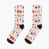 【jw】☸☃☂  Santa snowman christmas trees and elf Socks Men′s sock sport compression stockings