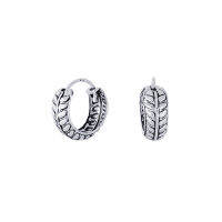 Silver thai Silver Oxidized  hoop earring  leaf ต่างหูรูปใบไม้ลงดำเงินแท้925