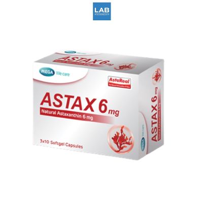 Mega We Care Astax 6 mg 30 capsules. Astaxanthin ผลิตภัณฑ์สำหรับผิว และลดเลือนริ้วรอย จากสาหร่ายสีแดง ขนาด 30 แคปซุล