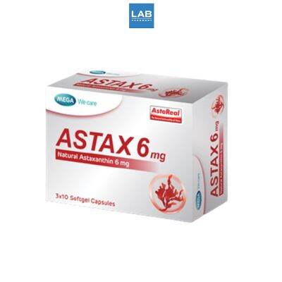 Mega We Care Astax 6 mg 30 capsules. Astaxanthin ผลิตภัณฑ์สำหรับผิว และลดเลือนริ้วรอย จากสาหร่ายสีแดง ขนาด 30 แคปซุล