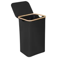 Laundry Basket with Lid, Black Laundry Basket with Removable Laundry Bag - Laundry Sorter for Bathroom &amp; Bedroom