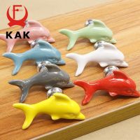 ◙▥₪ KAK Ceramic Dolphin Drawer Knobs 3D Cartoon Cabinet Cupboard Handles Fashion Kids Cabinet Knobs Room Furniture Handle Hardware