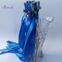 Newest Design 50pcslot Blue wedding ribbon wands with colorfull bell for wedding decoration