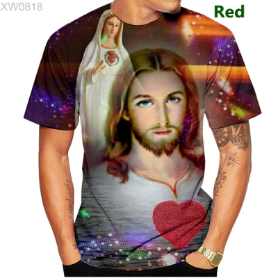 Blessed (สต็อกเพียงพอ) New Fashion Virgin Mary Printed 3D T-Shirt Funny Men Summer Casual Tops Teeคุณภาพสูง size:S-5XL