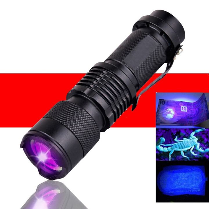 led-uv-flashlight-ultraviolet-torch-with-zoom-function-mini-uv-light-pet-urine-stains-detector-hunting-money-detector-lamp-rechargeable-flashlights