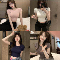 【สไตล์ X 】เสื้อครอปสั้นสีทึบเซ็กซี่สาวสั้นเพียวเลิฟสไปซ์