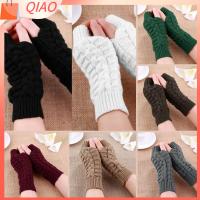 QIAO Solid Clothing Winter Warm Fingerless Mitten Women Lady Knitted Gloves