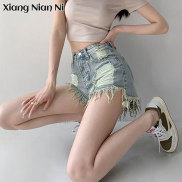 XIANG NIAN NI Quần Short Denim Cho Nữ Quần Baggy Cạp Cao Dáng Ôm Mùa Hè